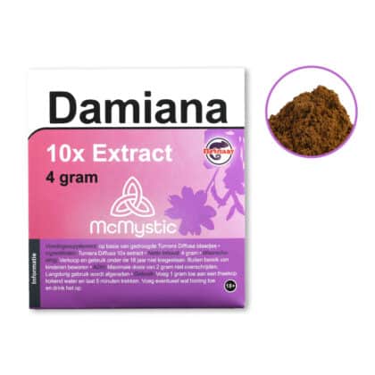 Damiana 10x extract 4 gram front view + contents Mcmystic