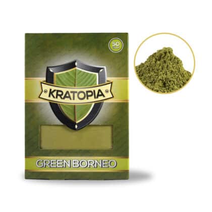 Green Borneo Kratom Vorderansicht + Inhalt Kratopia