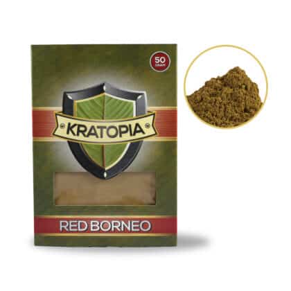 Red Borneo Kratom Vorderansicht + Inhalt Kratopia