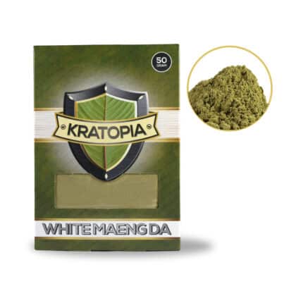 Weiß Maeng Da Kratom Vorderansicht + Inhalt Kratopia