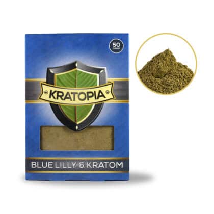 Blue Lilly Kratom front view + contents Kratopia