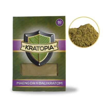 Maeng Da X Bali Kratom front view + contents Kratopia